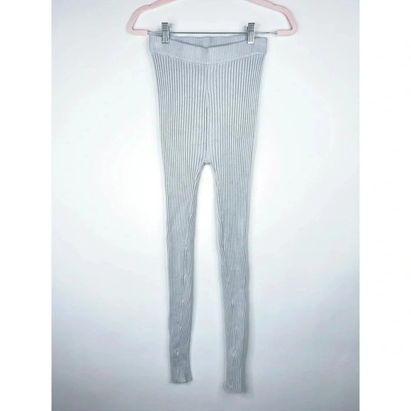 437 Ribbed Knit Gaia Leggings Light Gray High Rise Neutral Stretch Size Medium - Picture 1 of 11